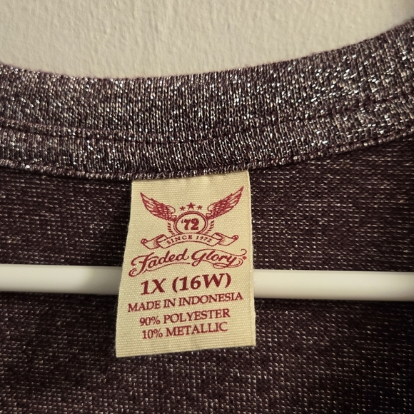 Faded Glory Metallic Purple Knit Top Long Sleeves Size 1XL - Picture 5 of 5